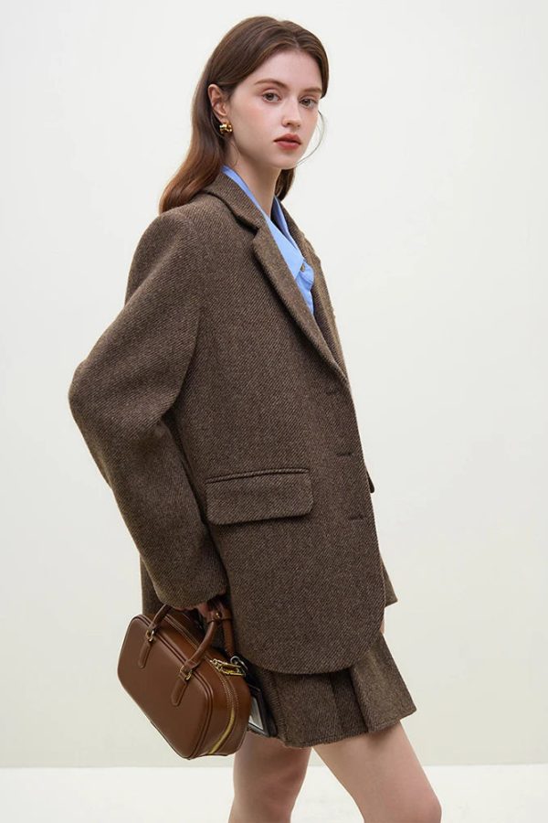 Wool Blazer Jacket & Mini Skirt Two Piece Set