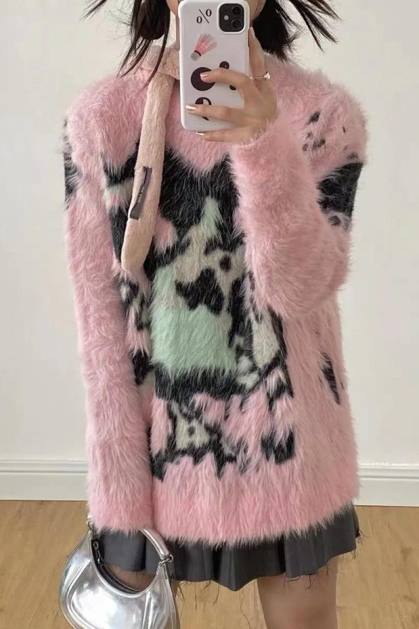 Y2K Aesthetic Fuzzy Sweater
