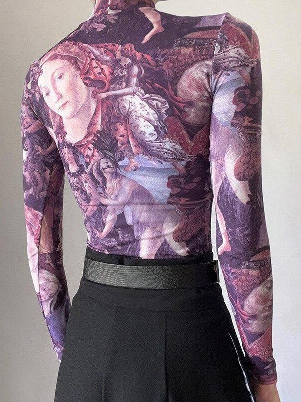 Y2K Angel Graphic Mesh Top