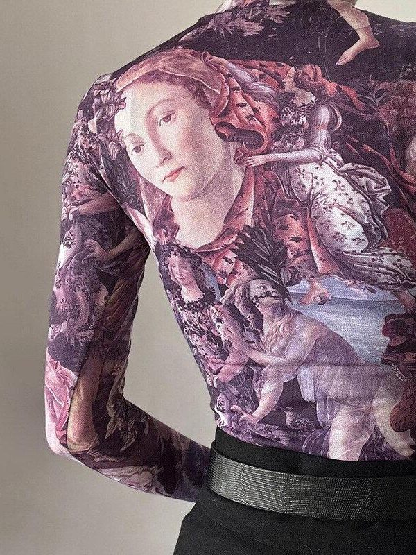 Y2K Angel Graphic Mesh Top