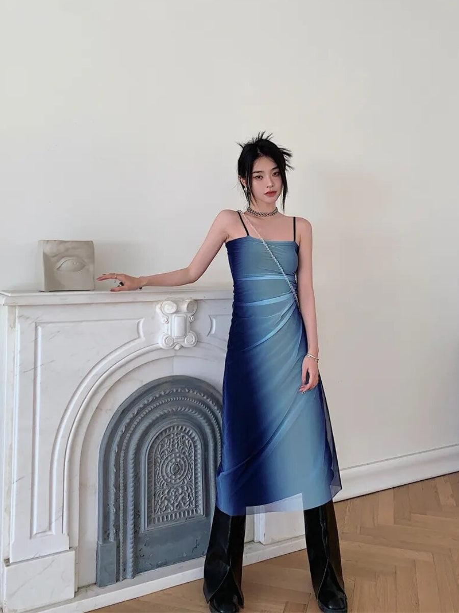 Y2K Blue Gradient Strappy Midi Dress Y2K Blue Gradient Strappy Midi Dress
