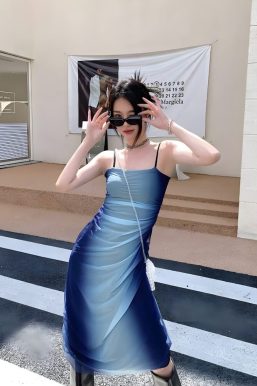 Y2K Blue Gradient Strappy Midi Dress