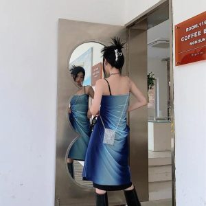 Y2K Blue Gradient Strappy Midi Dress