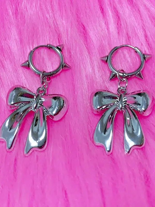Y2K Bow Spiked Hoop Earrings