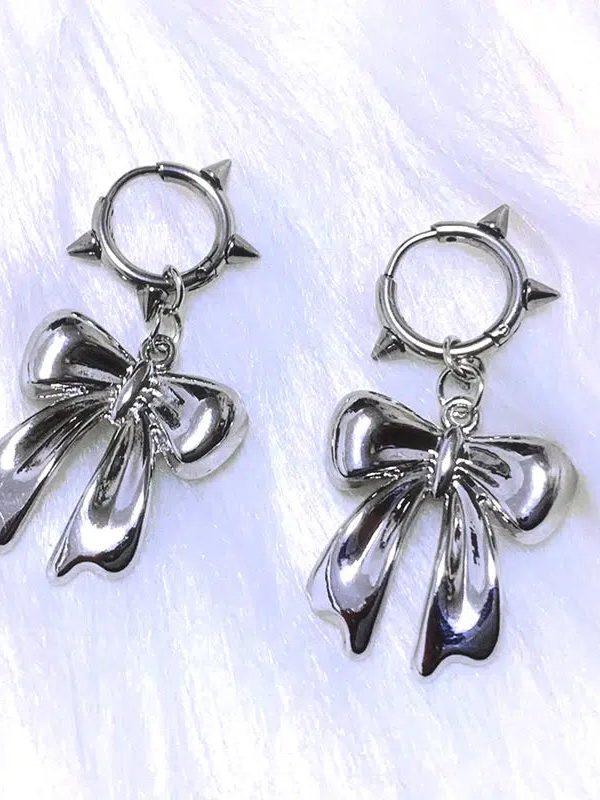Y2K Bow Spiked Hoop Earrings