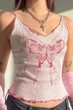 Y2K Butterfly Pink Crop Top