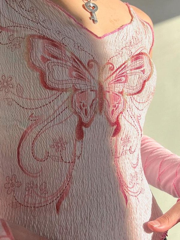 Y2K Butterfly Pink Crop Top