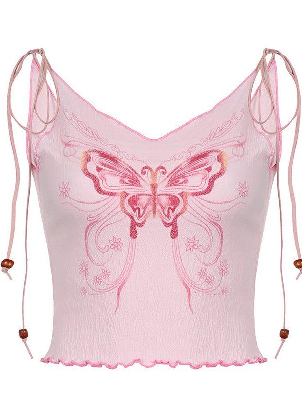 Y2K Butterfly Pink Crop Top