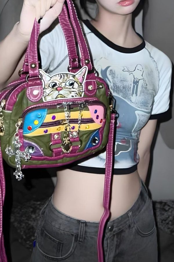 Y2K Cat Embroidered Bag