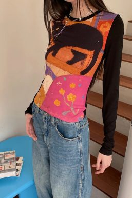 Y2K Cat Graphic Top