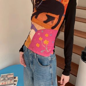Y2K Cat Graphic Top