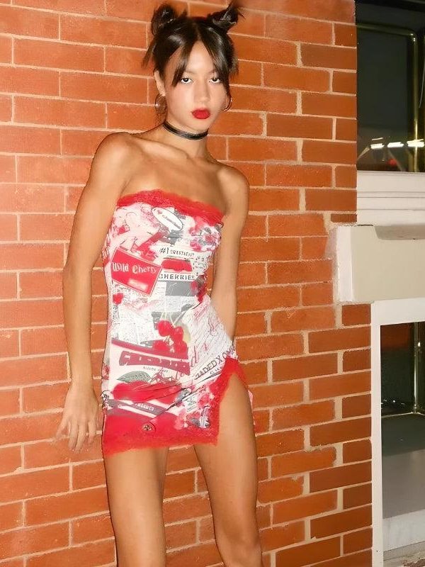 Y2K Cherry Slit Mini Dress