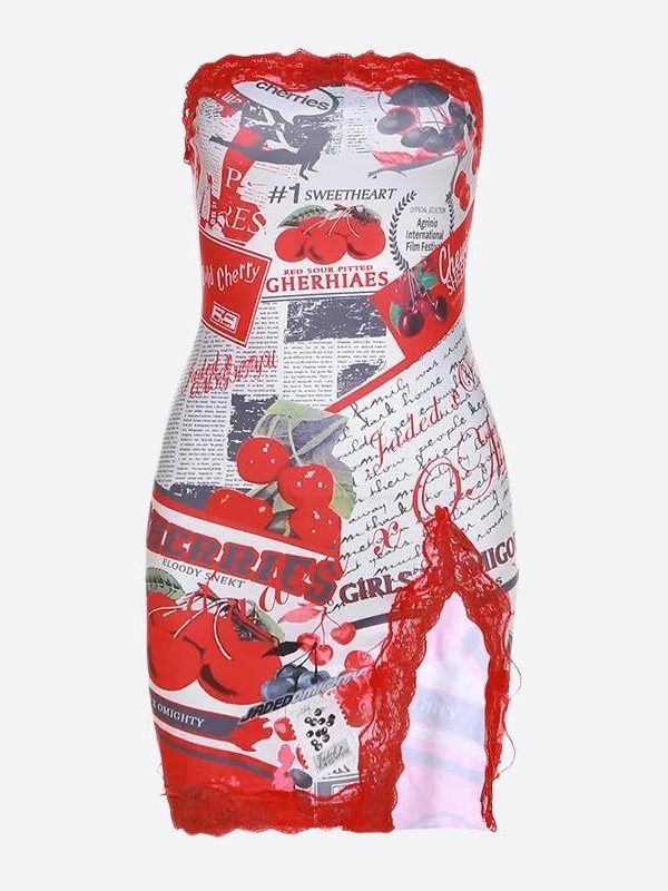 Y2K Cherry Slit Mini Dress