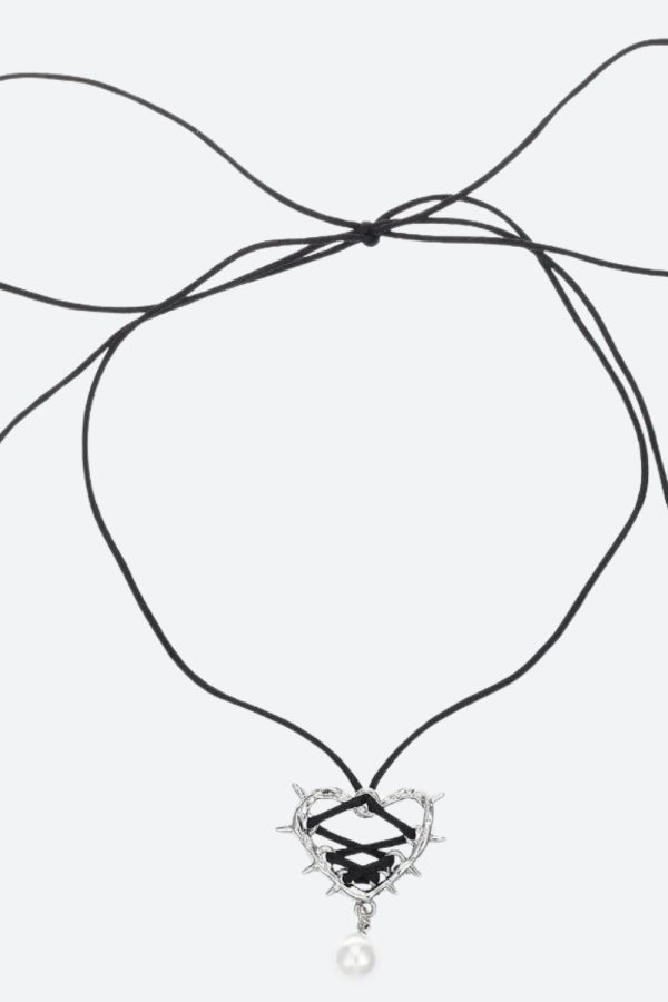 Y2K Coquette Barbed Heart Bow Tie Necklace