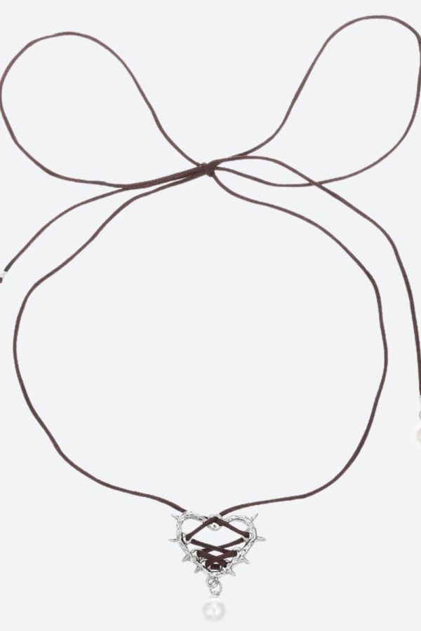 Y2K Coquette Barbed Heart Bow Tie Necklace