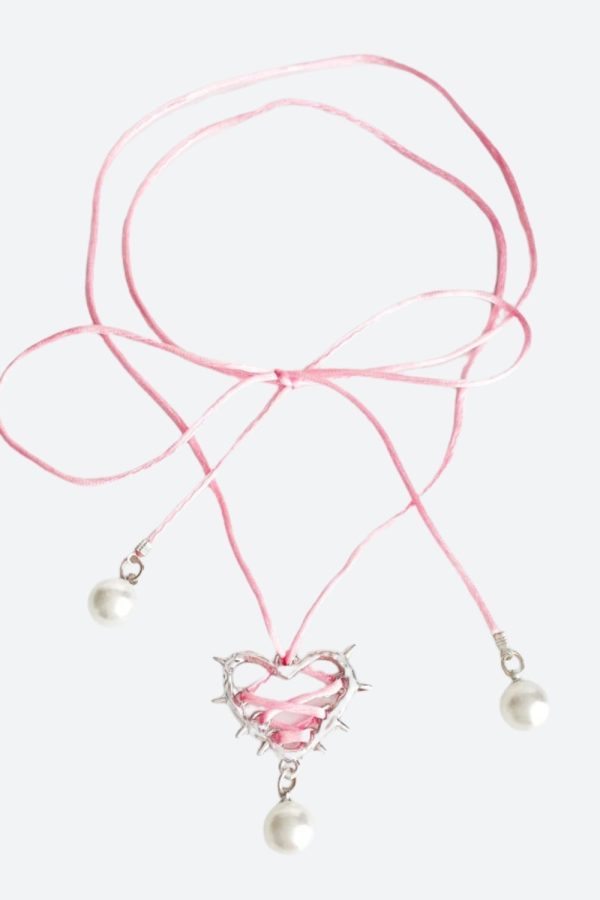 Y2K Coquette Barbed Heart Bow Tie Necklace