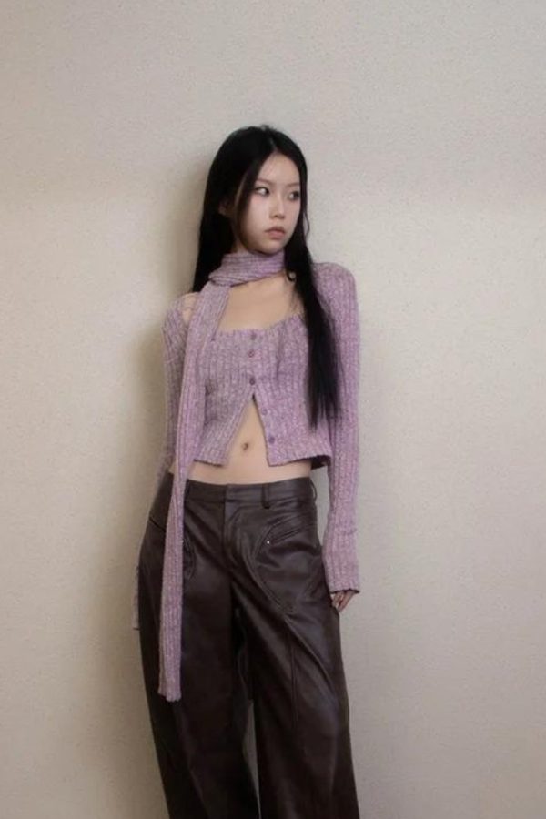 Y2K Corduroy Cropped Scarf Cardigan
