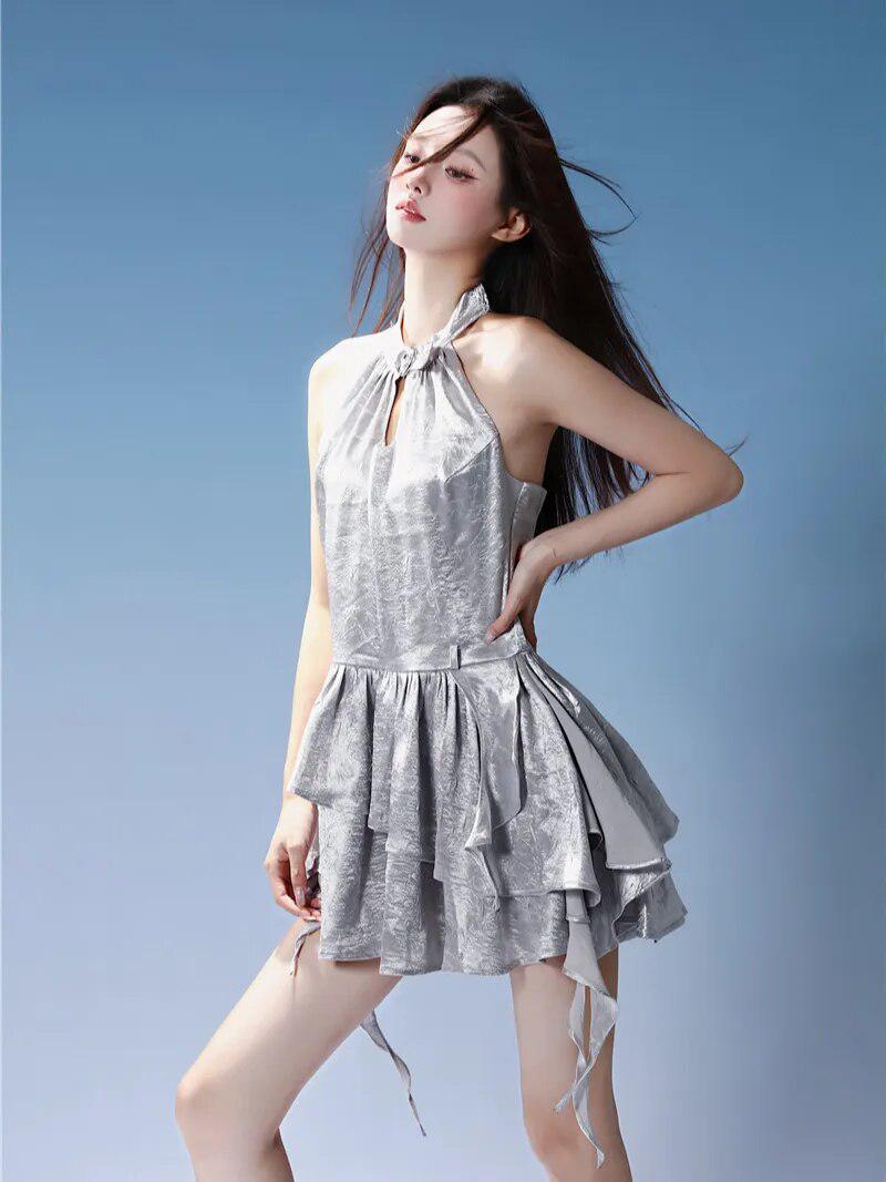 Y2K Cyber Halter Neck Mini Dress Y2K Cyber Halter Neck Mini Dress