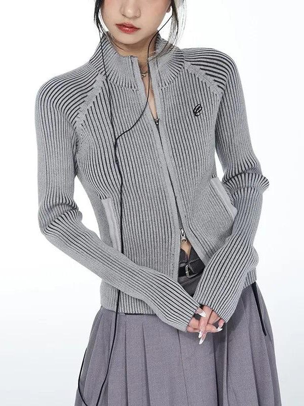 Y2K Cyber Zip-Up Turtleneck Cardigan