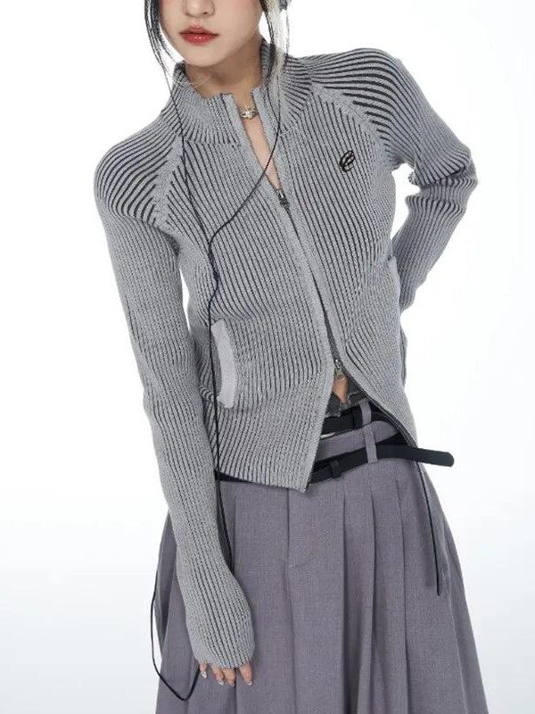 Y2K Cyber Zip-Up Turtleneck Cardigan