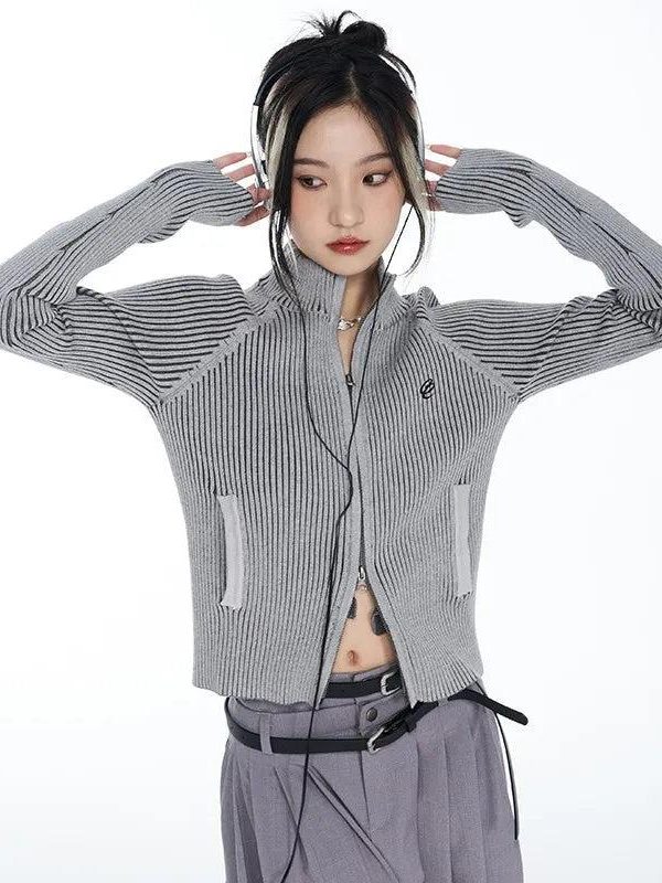 Y2K Cyber Zip-Up Turtleneck Cardigan