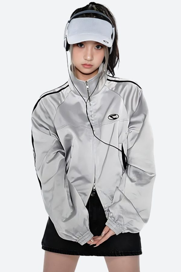 Y2K Cyberpunk Reflective Double Zip-Up Jacket