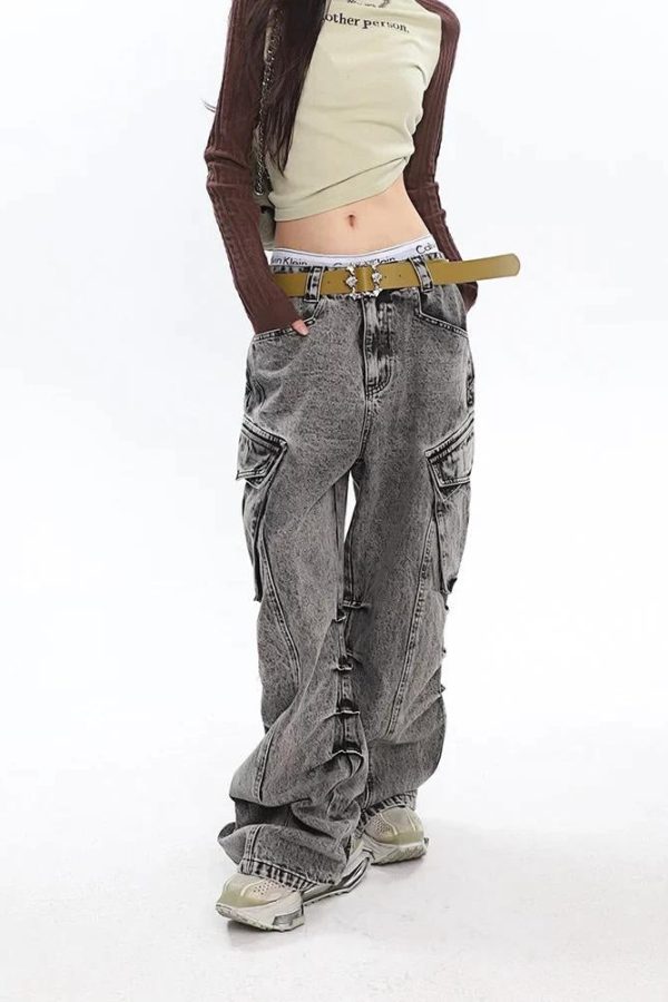 Y2K Distressed Big Pockets Cargo Jeans