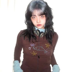 Y2K Dolphin Turtleneck Top