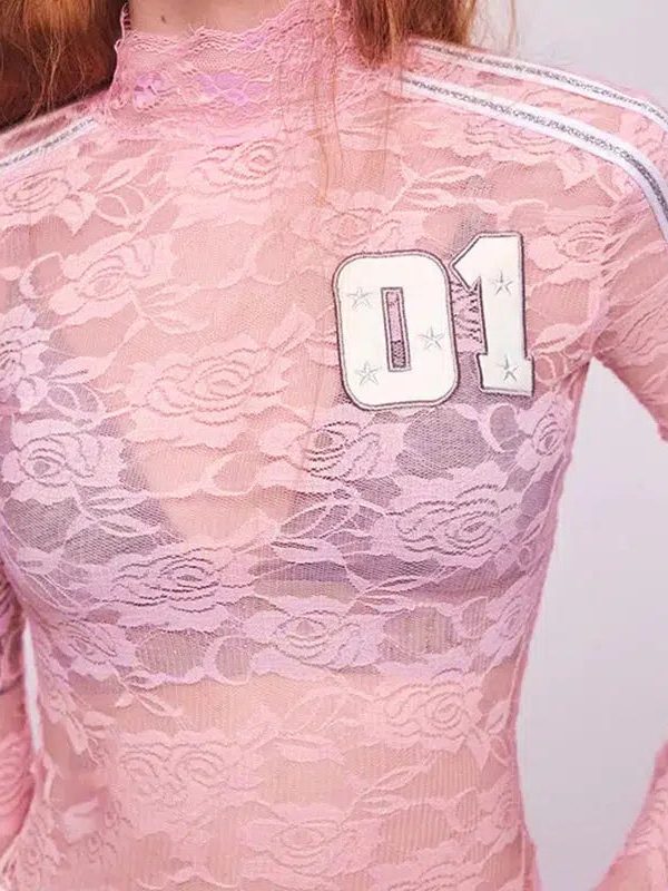 Y2K Embroidered Lace Top
