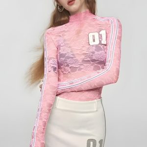 Y2K Embroidered Lace Top