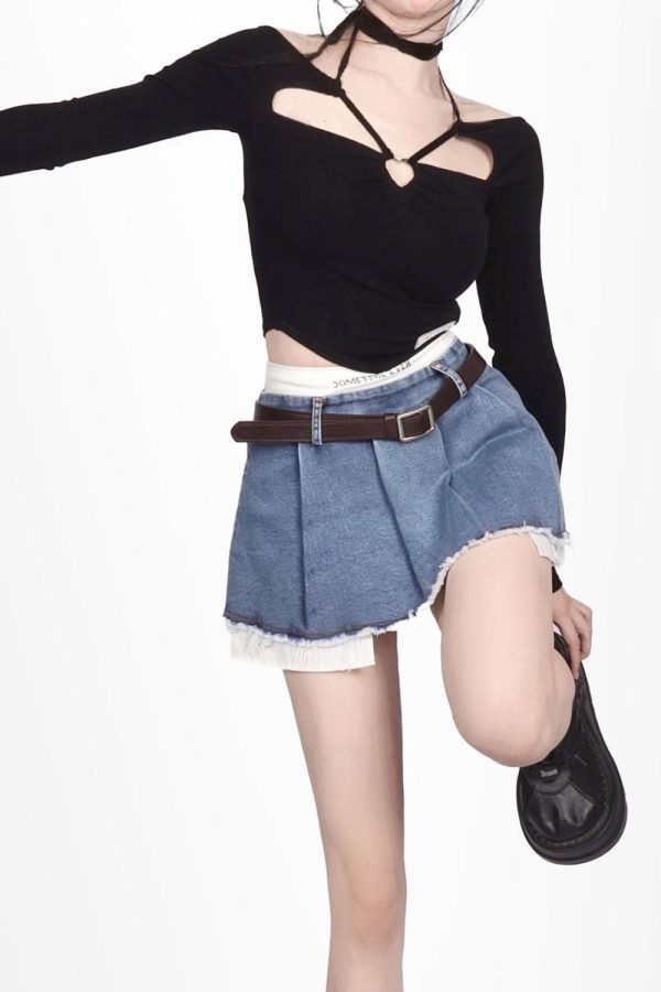 Y2K Fake Two Piece Pleated Mini Skirt