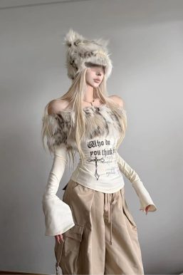 Y2K Faux Fur Collar Top