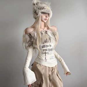 Y2K Faux Fur Collar Top