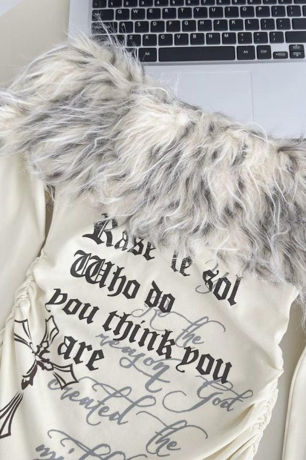 Y2K Faux Fur Collar Top