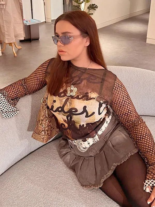 Y2K Fishnet Sleeve Mesh Top