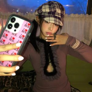 Y2K Fur Trim Plunge Top