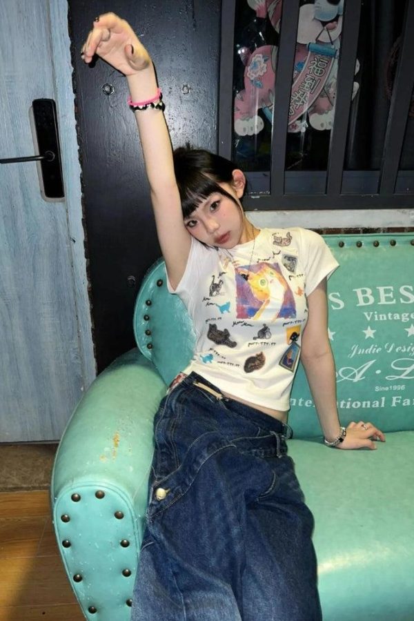 Y2K Graphic Cat Tee