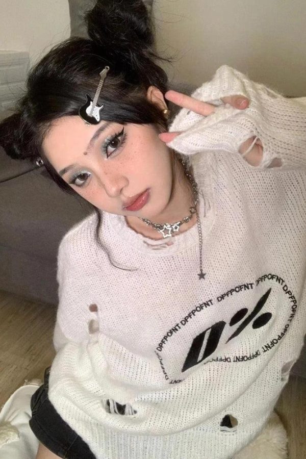 Y2K Grunge Distressed Knitted Sweater
