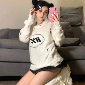 Y2K Grunge Distressed Knitted Sweater