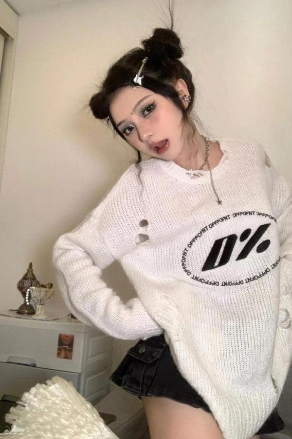 Y2K Grunge Distressed Knitted Sweater