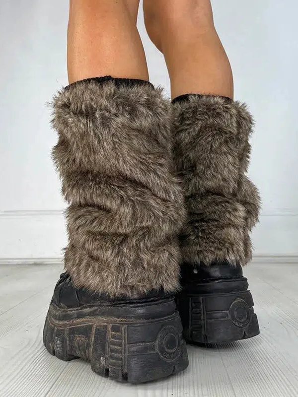 Y2K Grunge Faux Fur Leg Warmers