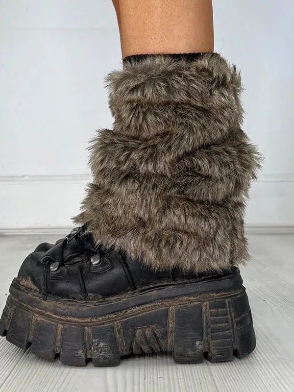 Y2K Grunge Faux Fur Leg Warmers