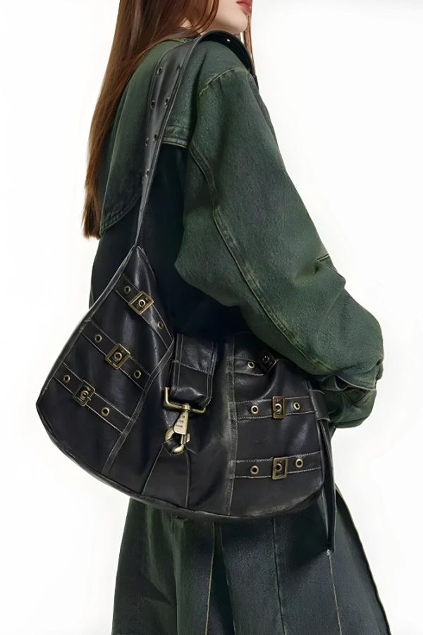 Y2K Grunge Faux Leather Belted Bag