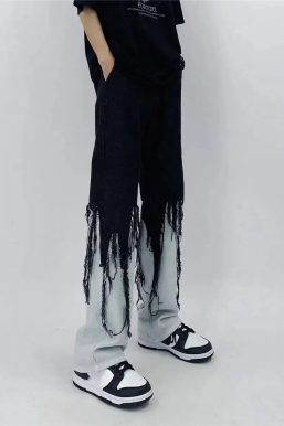 Y2K Grunge Fringed Straight Leg Jeans