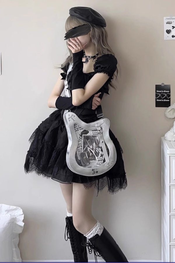 Y2K Guitar and Bass-Shaped Ita Bag with Pin Display Design