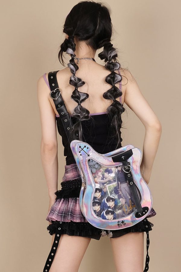 Y2K Guitar and Bass-Shaped Ita Bag with Pin Display Design