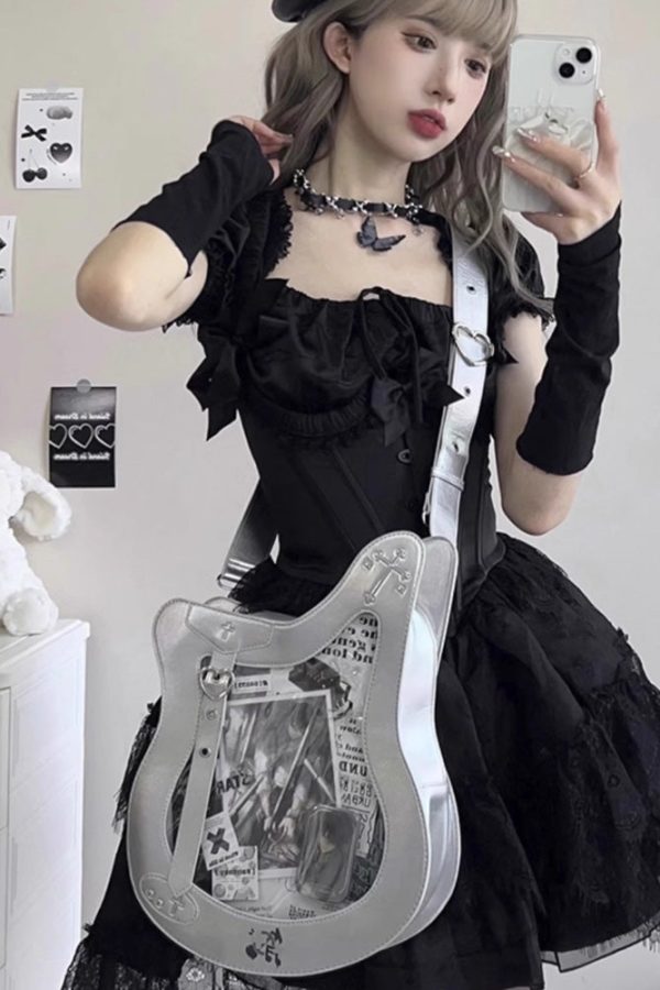 Y2K Guitar and Bass-Shaped Ita Bag with Pin Display Design