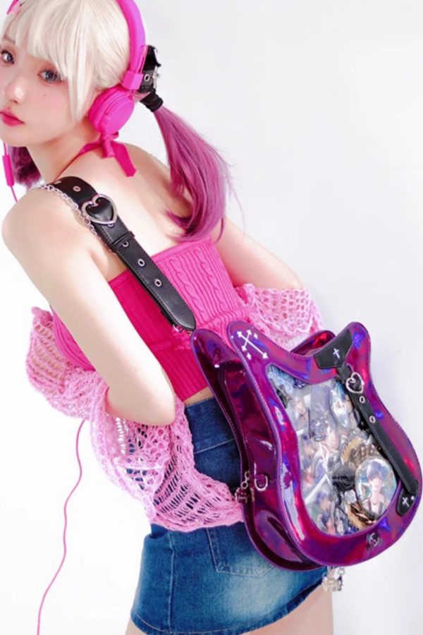 Y2K Guitar and Bass-Shaped Ita Bag with Pin Display Design