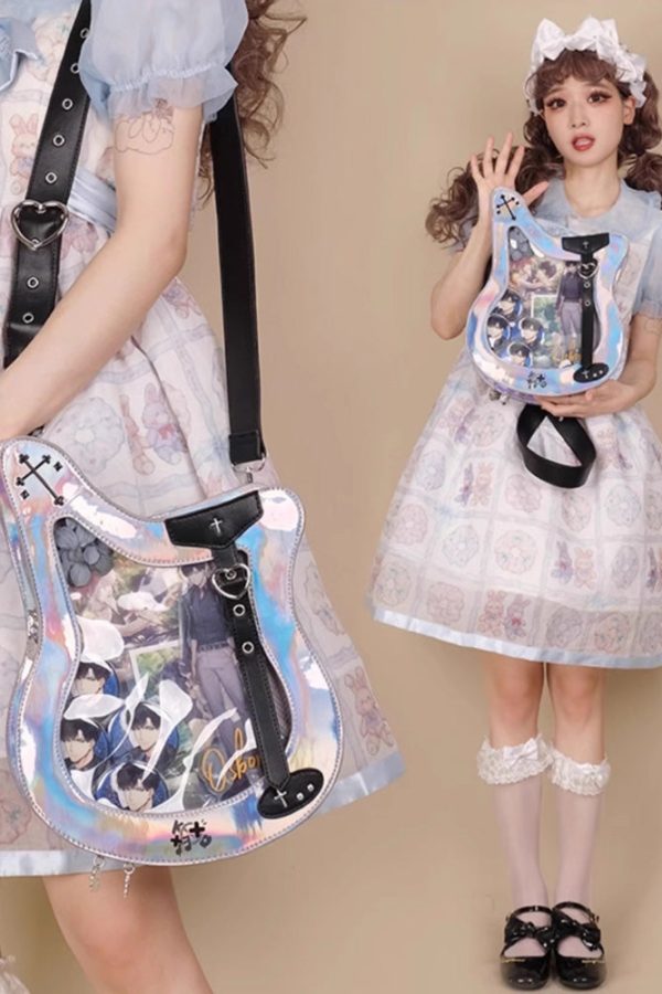 Y2K Guitar and Bass-Shaped Ita Bag with Pin Display Design