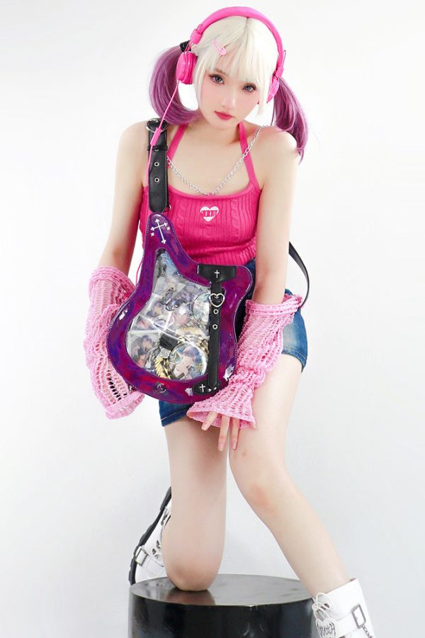 Y2K Guitar and Bass-Shaped Ita Bag with Pin Display Design